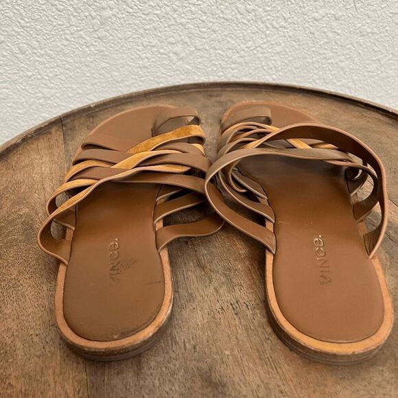 Vince Brown Piers Leather & Suede Strappy Slide Sandals Women's Size 7.5 N - Picture 4 of 8